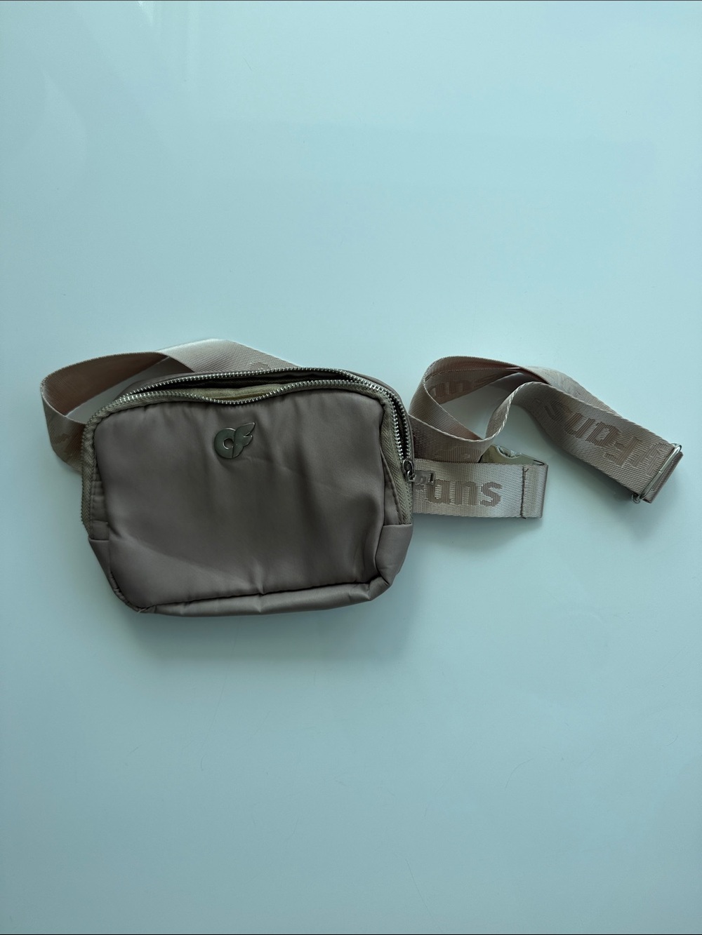 Taupe Crossbody Belt Bag with Logo Strap